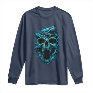 Vintage Great White Shark Skull Long Sleeve Shirt Deep Sea Horror Art TS12 Navy Print Your Wear