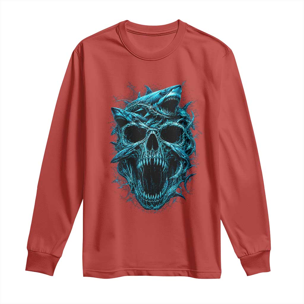 Vintage Great White Shark Skull Long Sleeve Shirt Deep Sea Horror Art TS12 Red Print Your Wear