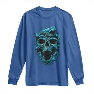 Vintage Great White Shark Skull Long Sleeve Shirt Deep Sea Horror Art TS12 Royal Blue Print Your Wear