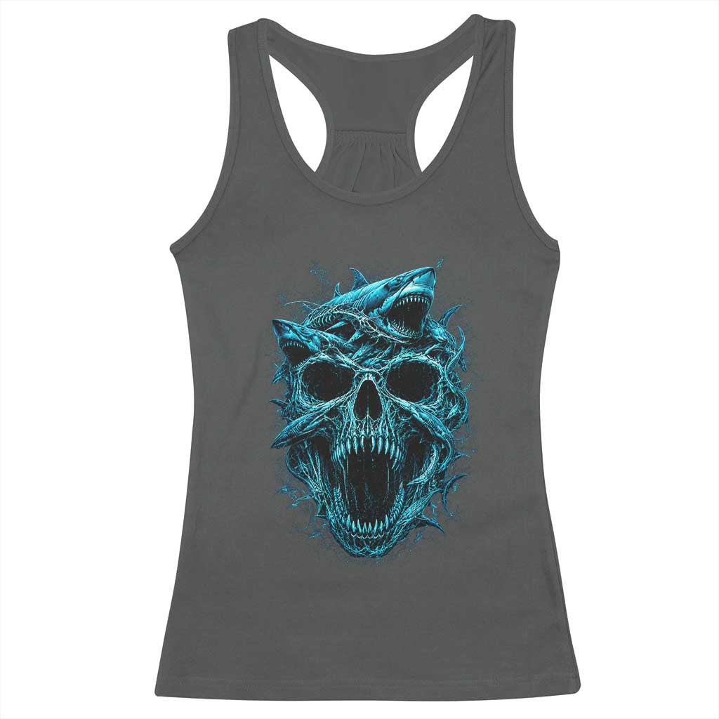 Vintage Great White Shark Skull Racerback Tank Top Deep Sea Horror Art TS12 Dark Heather Print Your Wear