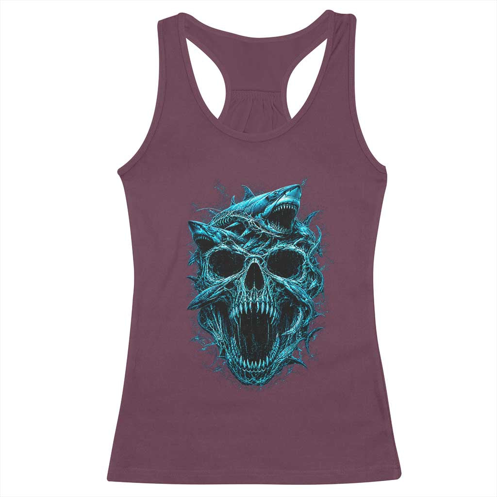 Vintage Great White Shark Skull Racerback Tank Top Deep Sea Horror Art TS12 Maroon Print Your Wear