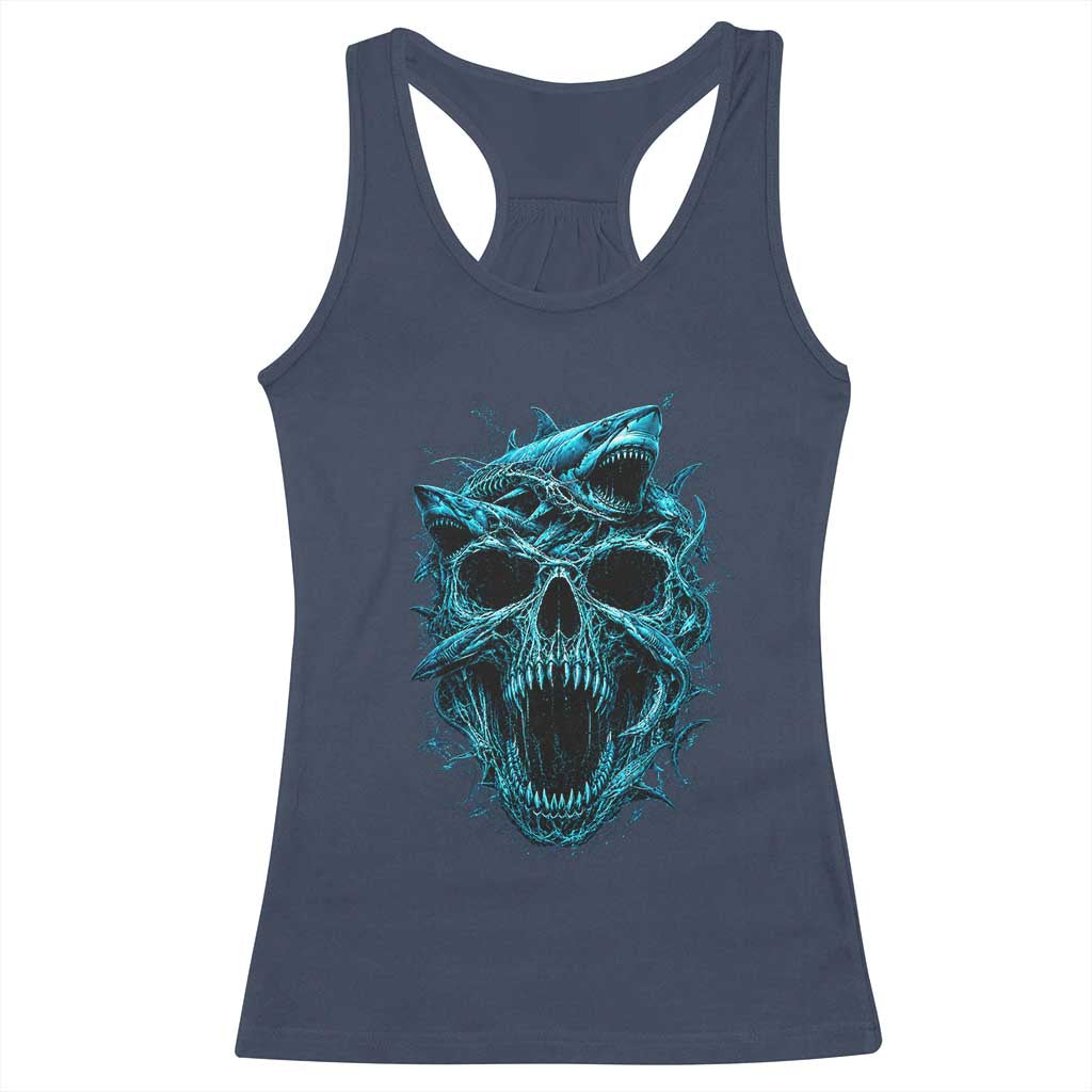 Vintage Great White Shark Skull Racerback Tank Top Deep Sea Horror Art TS12 Navy Print Your Wear