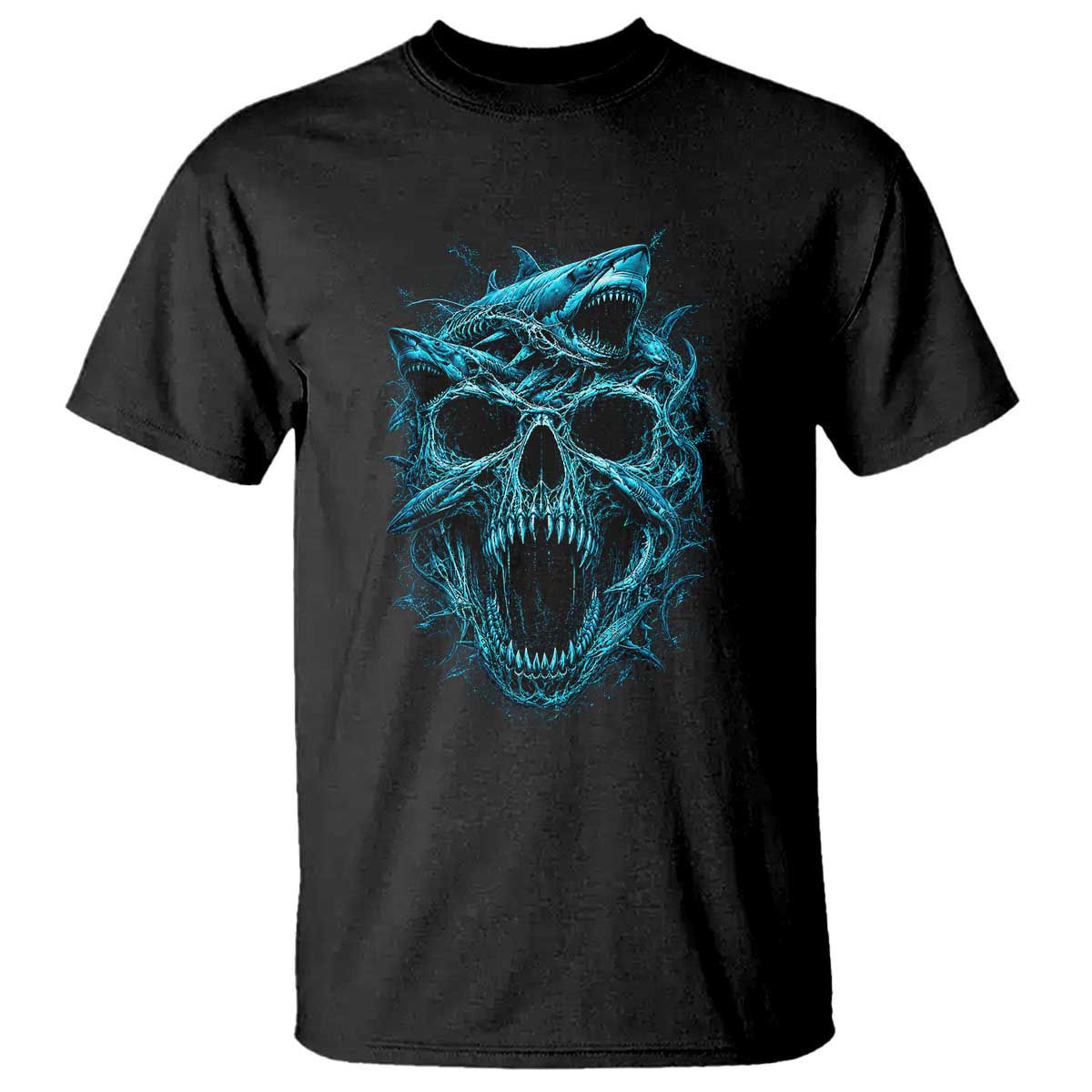 Vintage Great White Shark Skull T Shirt Deep Sea Horror Art TS12 Black Print Your Wear
