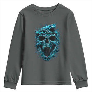 Vintage Great White Shark Skull Youth Sweatshirt Deep Sea Horror Art TS12 Dark Heather Print Your Wear
