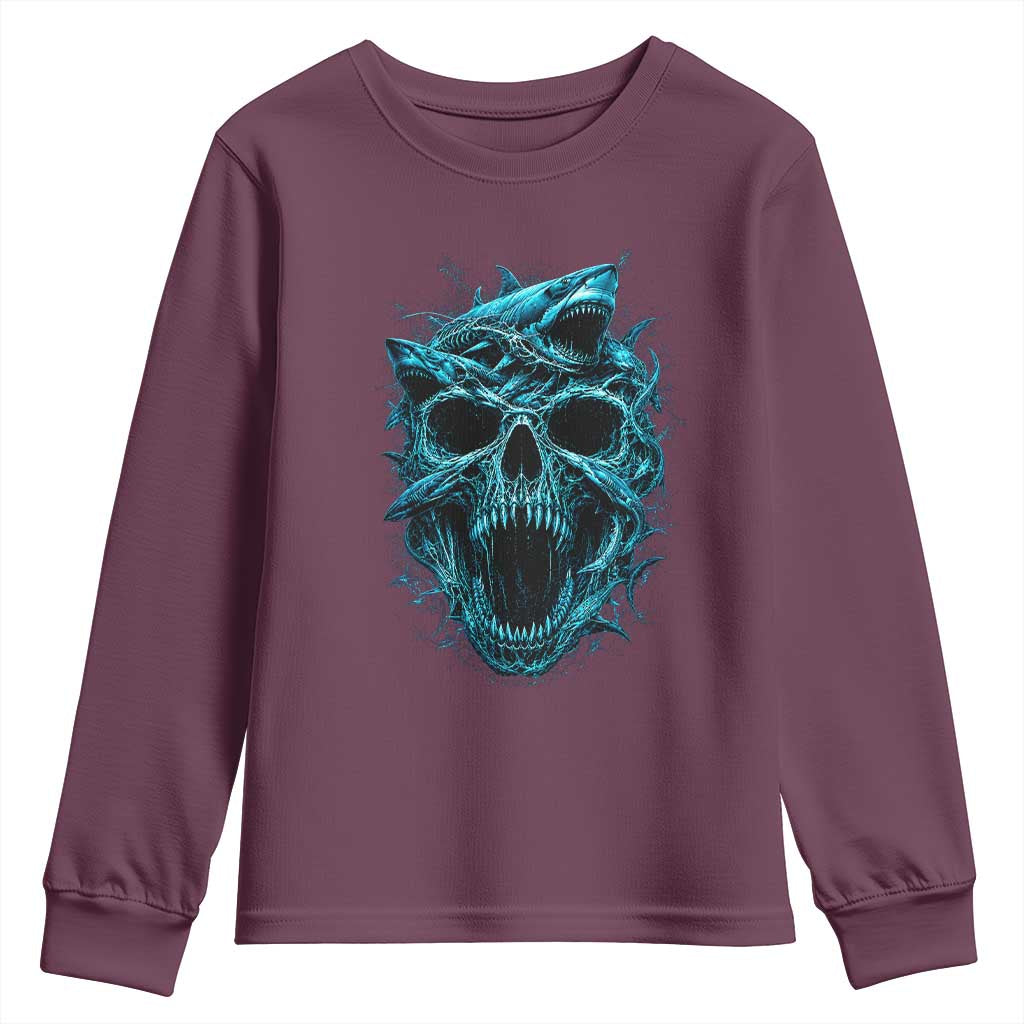 Vintage Great White Shark Skull Youth Sweatshirt Deep Sea Horror Art TS12 Maroon Print Your Wear