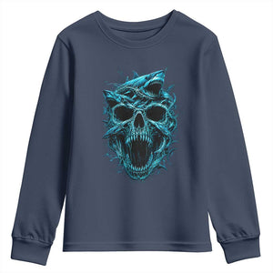Vintage Great White Shark Skull Youth Sweatshirt Deep Sea Horror Art TS12 Navy Print Your Wear