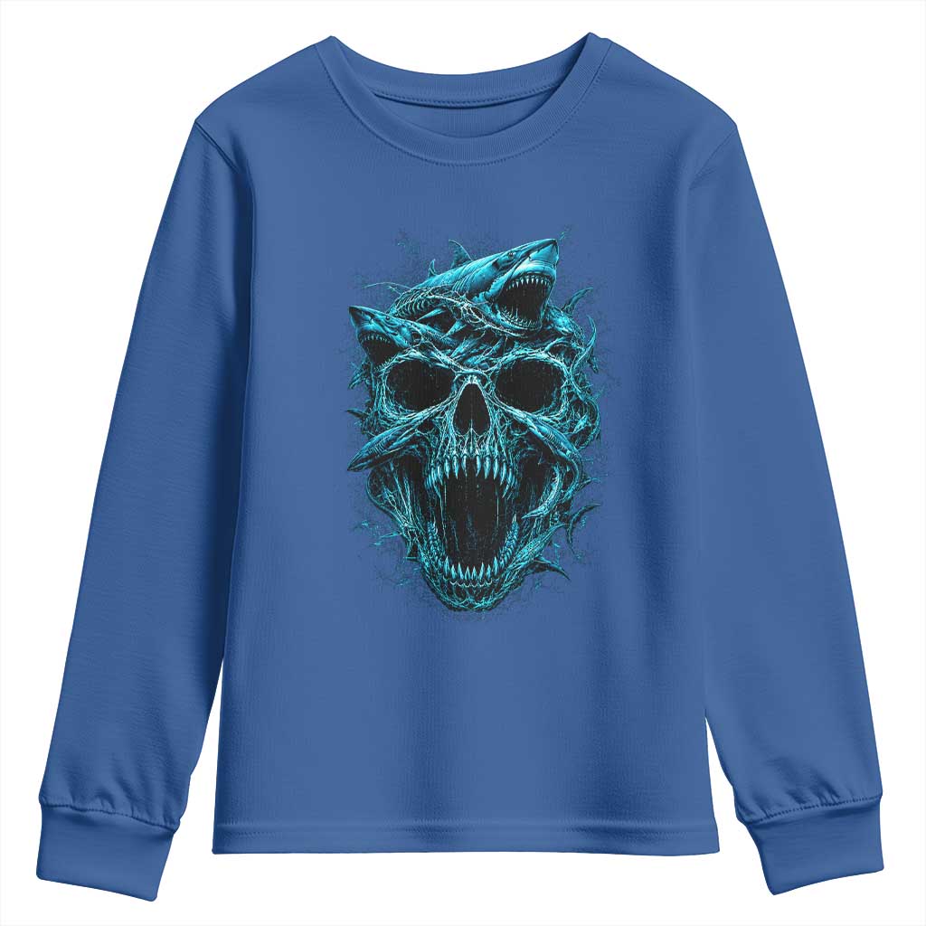Vintage Great White Shark Skull Youth Sweatshirt Deep Sea Horror Art TS12 Royal Blue Print Your Wear