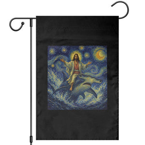 Funny Christian Jesus Riding Hammerhead Shark Garden Flag Starry Night Inspired Art TS12 Black Print Your Wear