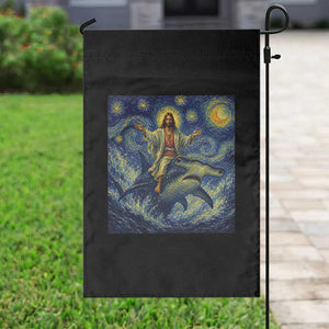 Funny Christian Jesus Riding Hammerhead Shark Garden Flag Starry Night Inspired Art TS12 Print Your Wear