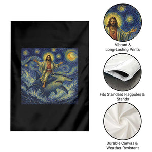 Funny Christian Jesus Riding Hammerhead Shark Garden Flag Starry Night Inspired Art TS12 Print Your Wear