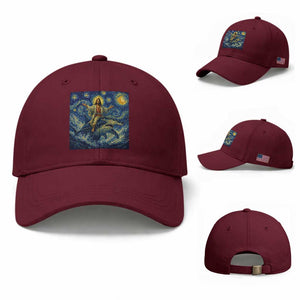 Funny Christian Jesus Riding Hammerhead Shark Baseball Cap Starry Night Inspired Art TS12 Baseball Cap Universal Fit Maroon Print Your Wear