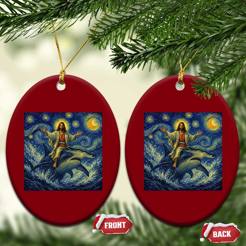 Funny Christian Jesus Riding Hammerhead Shark Ceramic Ornament Starry Night Inspired Art TS12 Print Your Wear