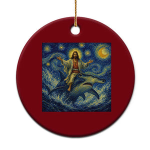 Funny Christian Jesus Riding Hammerhead Shark Ceramic Ornament Starry Night Inspired Art TS12 1pc Red Print Your Wear