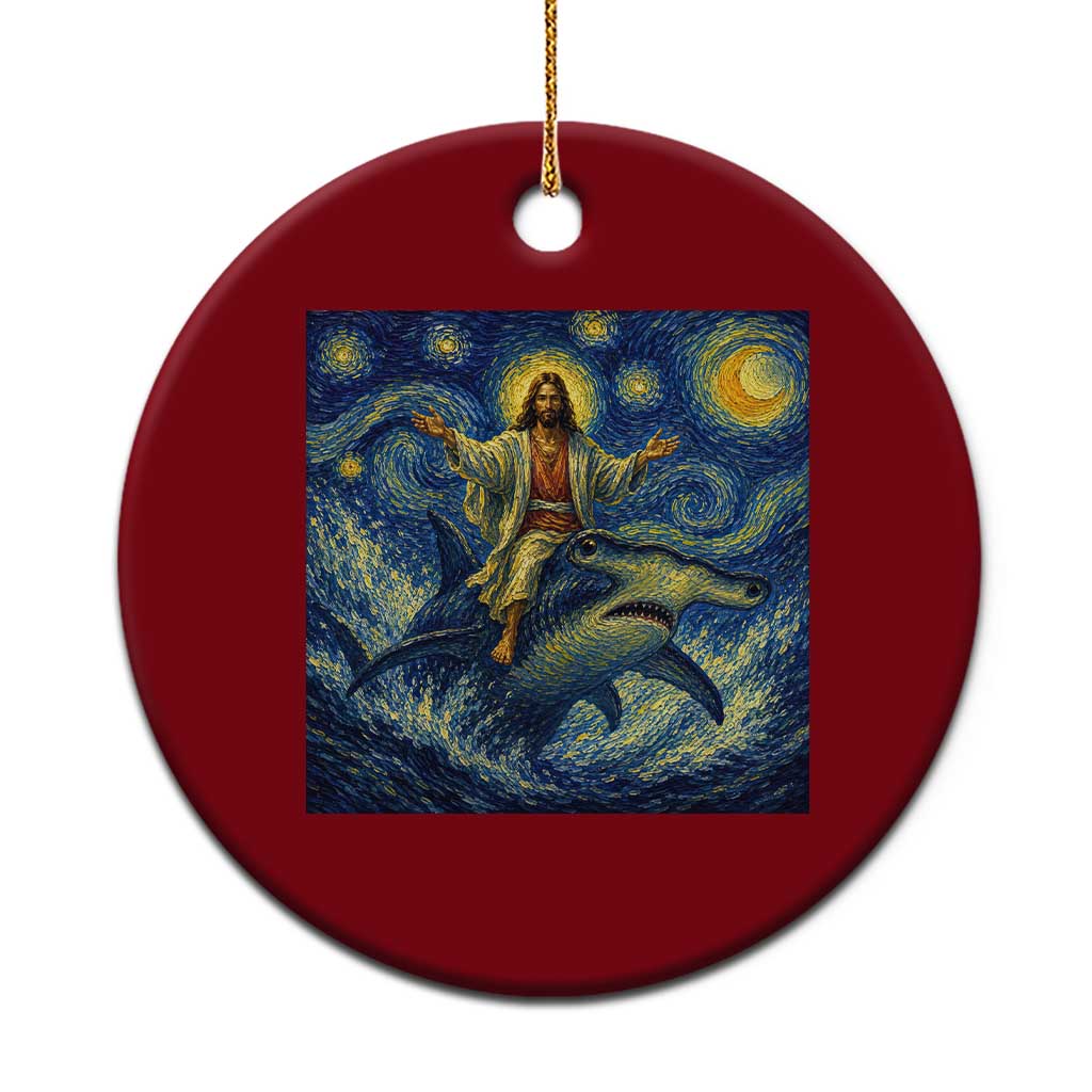 Funny Christian Jesus Riding Hammerhead Shark Ceramic Ornament Starry Night Inspired Art TS12 1pc Red Print Your Wear