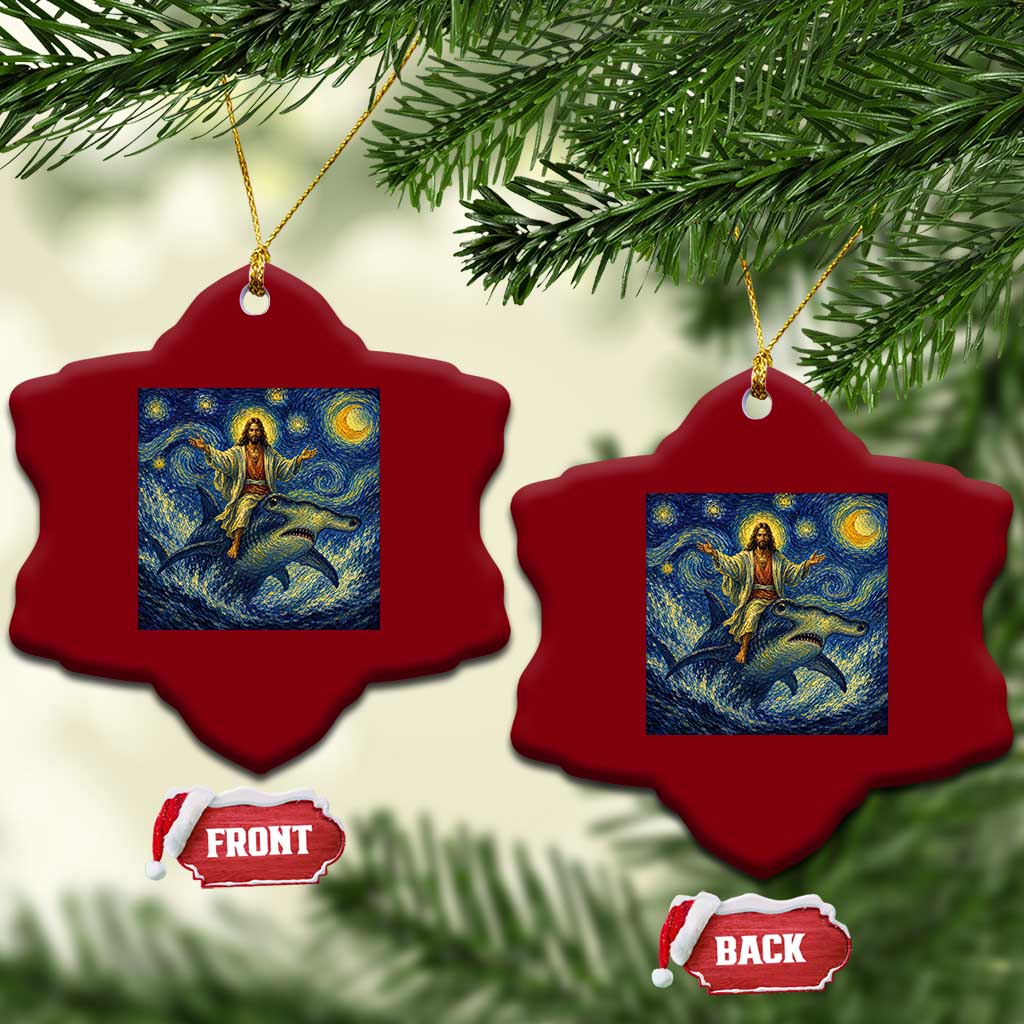 Funny Christian Jesus Riding Hammerhead Shark Ceramic Ornament Starry Night Inspired Art TS12 Print Your Wear