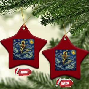 Funny Christian Jesus Riding Hammerhead Shark Ceramic Ornament Starry Night Inspired Art TS12 Print Your Wear