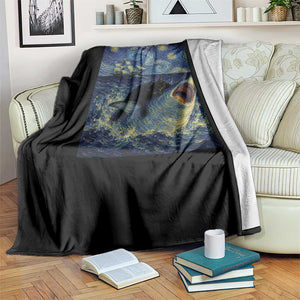 Funny Cat Biting Shark Starry Night Inspired Art Throw Blanket TS12 Print Your Wear