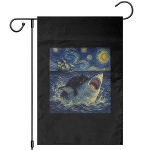 Funny Cat Biting Shark Starry Night Inspired Art Garden Flag TS12 Black Print Your Wear
