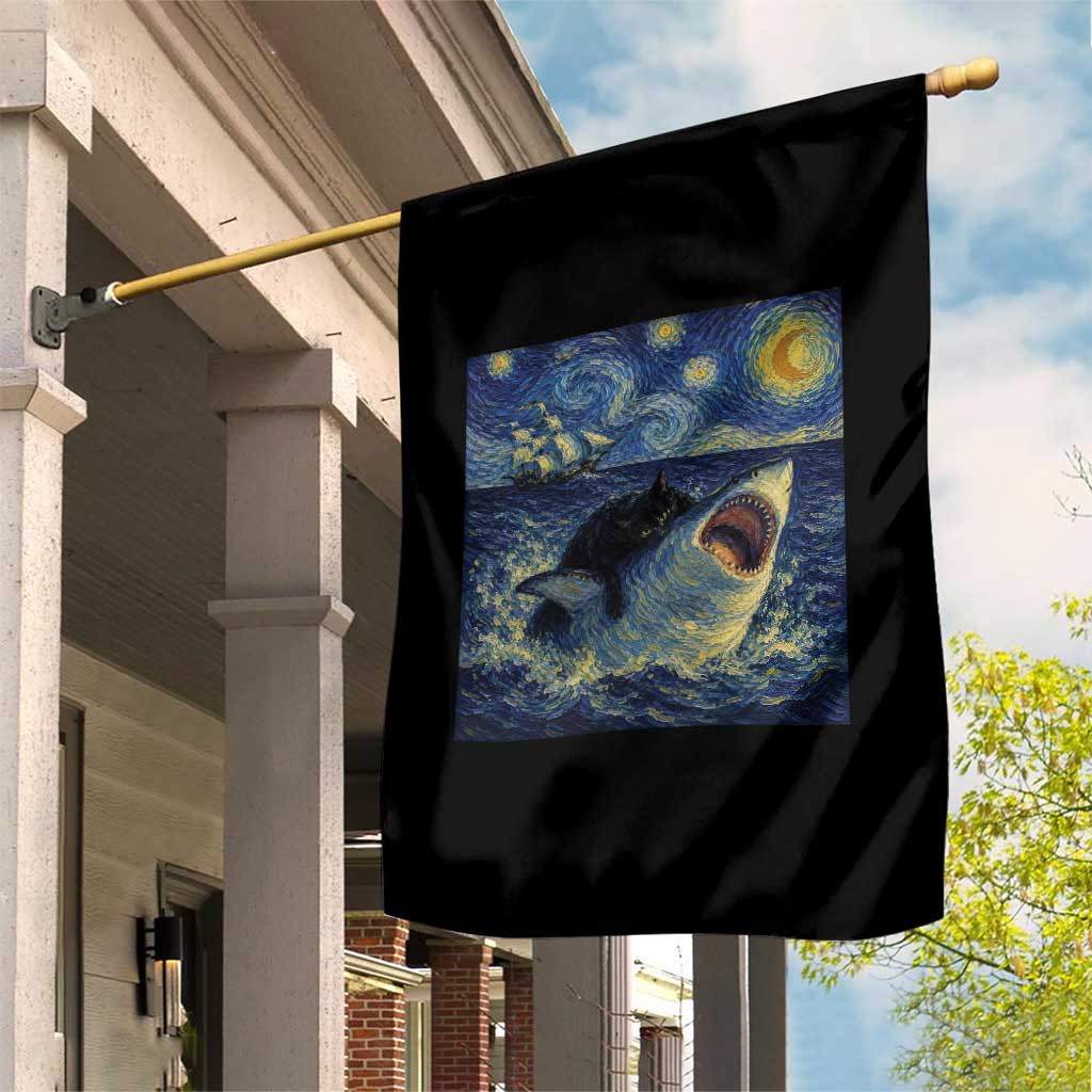 Funny Cat Biting Shark Starry Night Inspired Art Garden Flag TS12 Print Your Wear