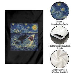 Funny Cat Biting Shark Starry Night Inspired Art Garden Flag TS12 Print Your Wear