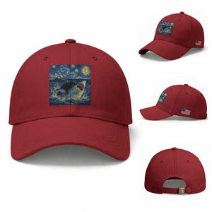 Funny Cat Biting Shark Starry Night Inspired Art Baseball Cap TS12 Baseball Cap Universal Fit Cherry Red Print Your Wear