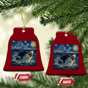Funny Cat Biting Shark Starry Night Inspired Art Ceramic Ornament TS12 Print Your Wear