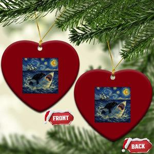 Funny Cat Biting Shark Starry Night Inspired Art Ceramic Ornament TS12 Print Your Wear