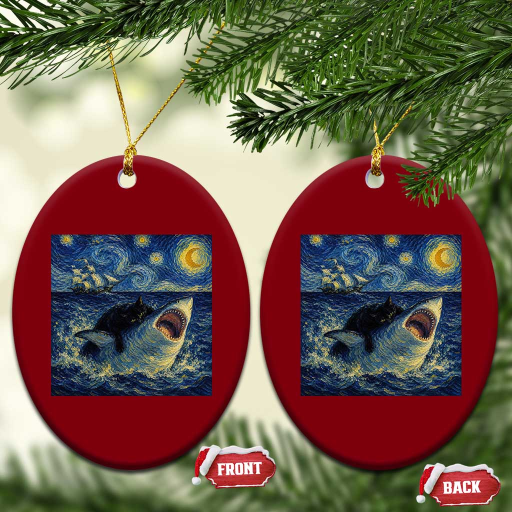Funny Cat Biting Shark Starry Night Inspired Art Ceramic Ornament TS12 Print Your Wear