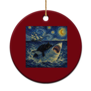 Funny Cat Biting Shark Starry Night Inspired Art Ceramic Ornament TS12 1pc Red Print Your Wear