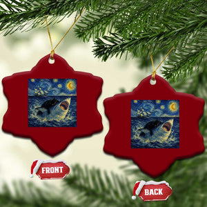 Funny Cat Biting Shark Starry Night Inspired Art Ceramic Ornament TS12 Print Your Wear