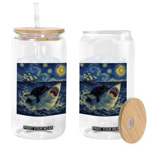 Funny Cat Biting Shark Starry Night Inspired Art Glass Can TS12 Print Your Wear