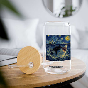 Funny Cat Biting Shark Starry Night Inspired Art Glass Can TS12 Print Your Wear