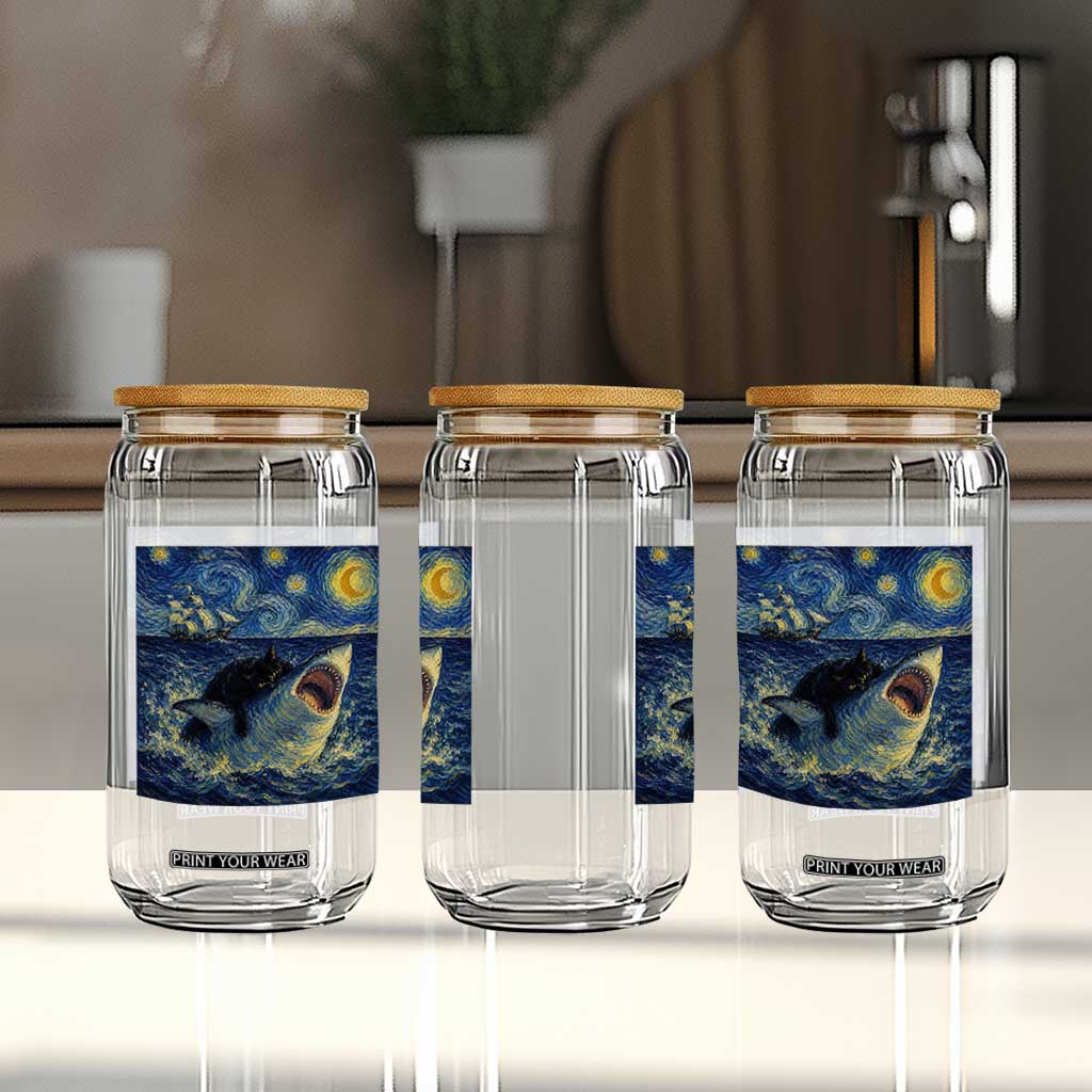 Funny Cat Biting Shark Starry Night Inspired Art Glass Can TS12 Print Your Wear