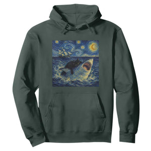 Funny Cat Biting Shark Starry Night Inspired Art Hoodie TS12 Dark Forest Green Print Your Wear