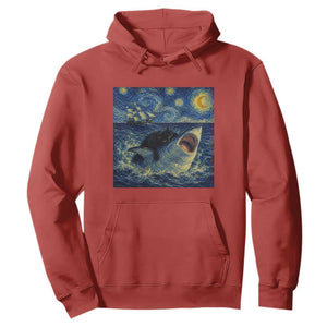 Funny Cat Biting Shark Starry Night Inspired Art Hoodie TS12 Red Print Your Wear