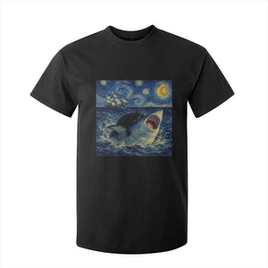 Funny Cat Biting Shark Starry Night Inspired Art T Shirt For Kid TS12 Black Print Your Wear