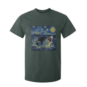 Funny Cat Biting Shark Starry Night Inspired Art T Shirt For Kid TS12 Dark Forest Green Print Your Wear