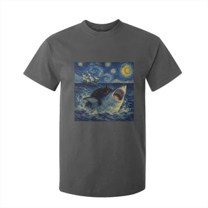 Funny Cat Biting Shark Starry Night Inspired Art T Shirt For Kid TS12 Dark Heather Print Your Wear