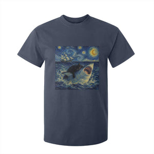 Funny Cat Biting Shark Starry Night Inspired Art T Shirt For Kid TS12 Navy Print Your Wear