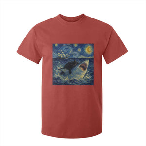 Funny Cat Biting Shark Starry Night Inspired Art T Shirt For Kid TS12 Red Print Your Wear