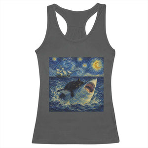 Funny Cat Biting Shark Starry Night Inspired Art Racerback Tank Top TS12 Dark Heather Print Your Wear