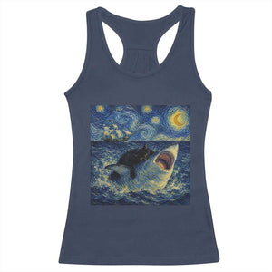 Funny Cat Biting Shark Starry Night Inspired Art Racerback Tank Top TS12 Navy Print Your Wear