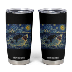 Funny Cat Biting Shark Starry Night Inspired Art Tumbler Cup TS12 Black Print Your Wear
