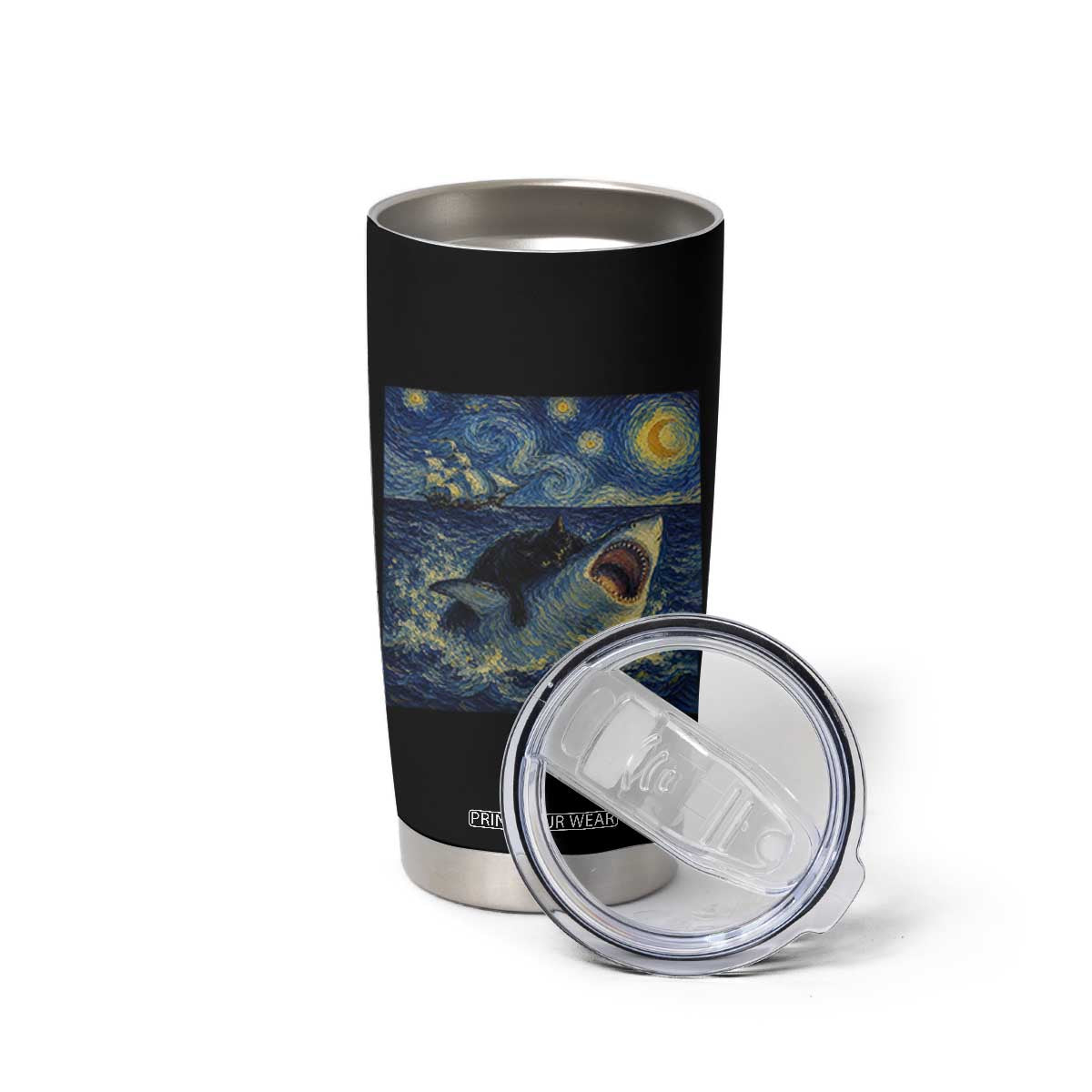 Funny Cat Biting Shark Starry Night Inspired Art Tumbler Cup TS12 Print Your Wear