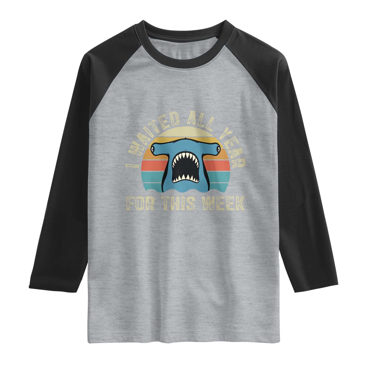 Hammerhead Shark Raglan Shirt I Waited All Year For This Week Ocean Lover TS12 Heather Gray Black Print Your Wear