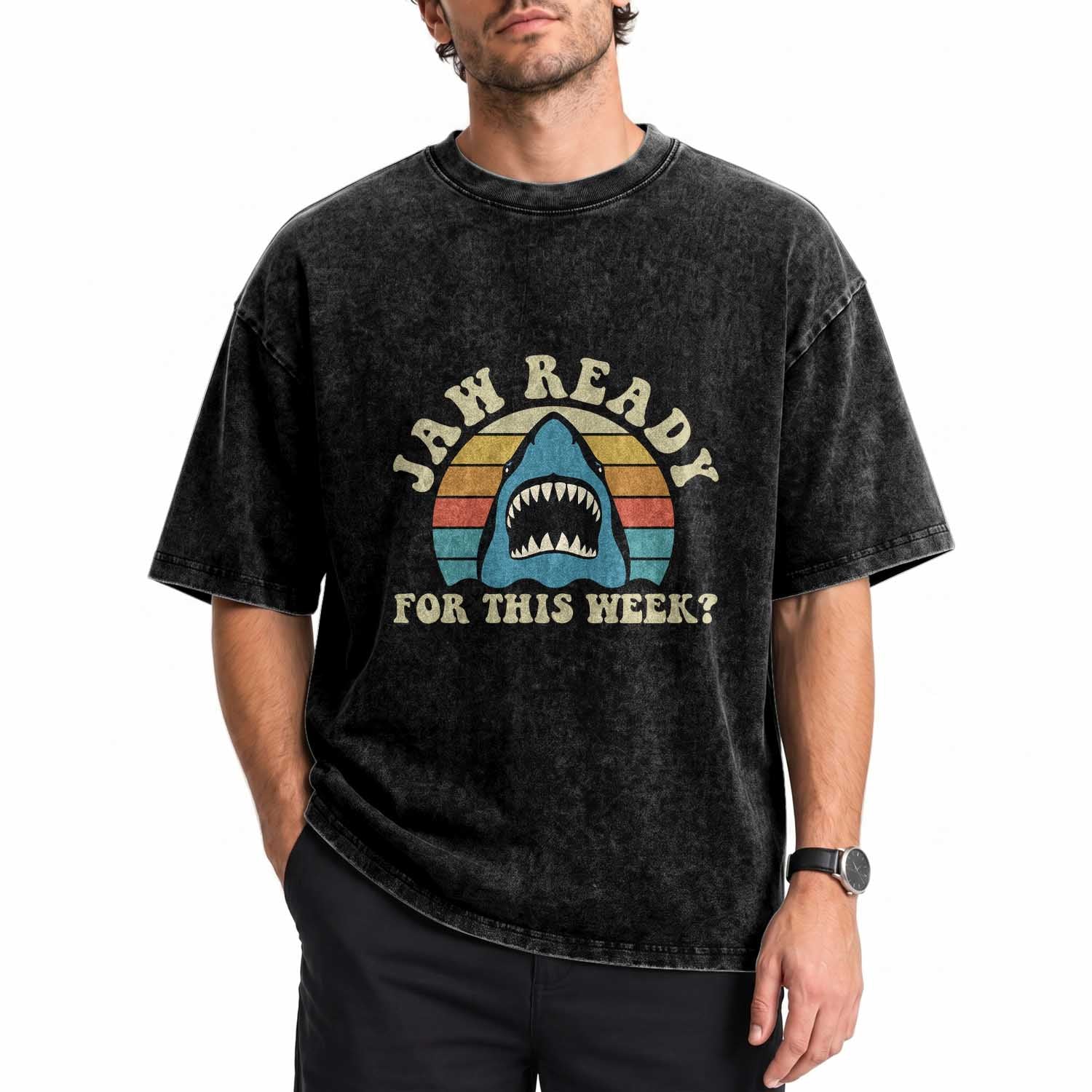 Jaw Ready For This Washed Cotton T-Shirt Vintage Shark Lover Ocean Wildlife