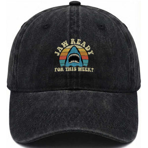 Jaw Ready For This Washed Cotton Baseball Cap Vintage Shark Lover Ocean Wildlife TS12 Print Your Wear