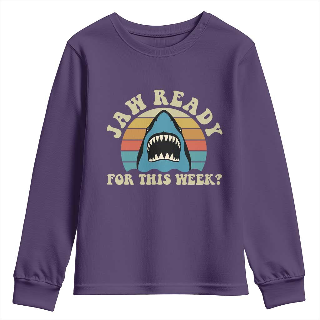 Jaw Ready For This Youth Sweatshirt Vintage Shark Lover Ocean Wildlife TS12 Purple Print Your Wear