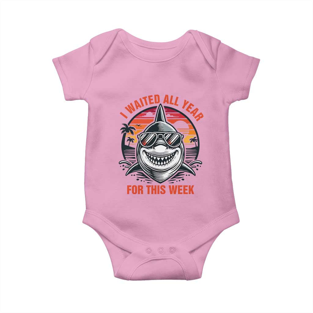 Funny Shark Summer Vacation Baby Onesie I Waited All Year For This Week TS12 Light Pink Print Your Wear