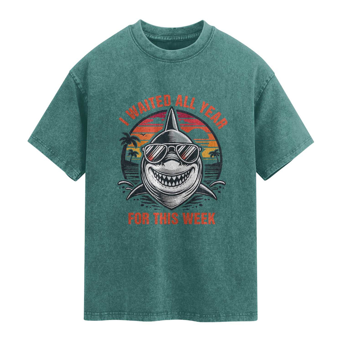 Funny Shark Summer Vacation Washed Cotton T-Shirt I Waited All Year For This Week